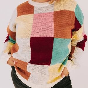 Haptics By Harper Soft Crew Neck Sweater with Geometric Design. Size 2x